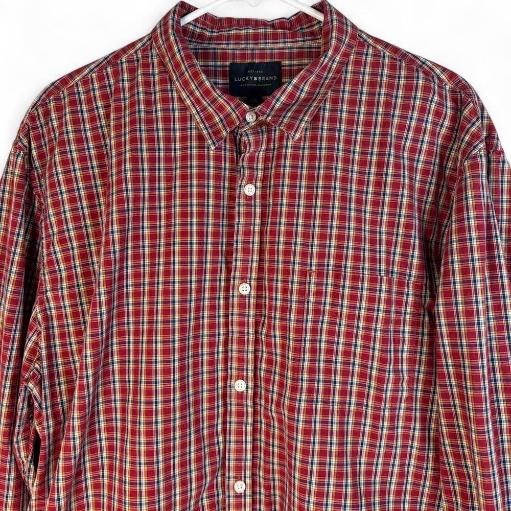 Vintage Lucky Brand - Mens Red Plaid Button Up Shirt Long Sleeve Shirt - XXL